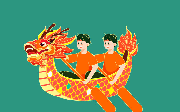 国潮端午节赛龙舟传统节日插画