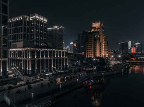 上海大厦夜景航拍