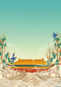 北京故宫保和殿插画背景竖版