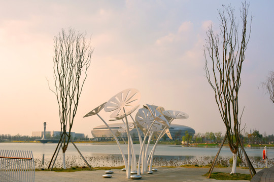 东安湖体育公园园林雕塑莲塘