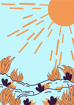 阳光春天风景植物抽象插画