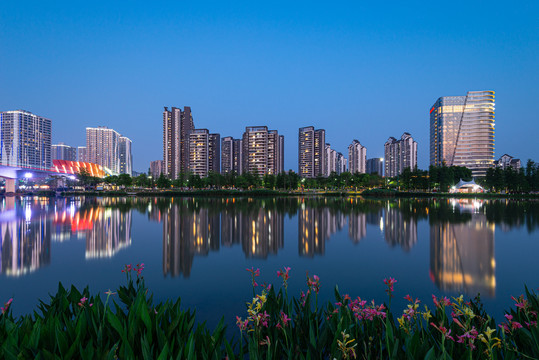 南沙蕉门河建筑楼夜景