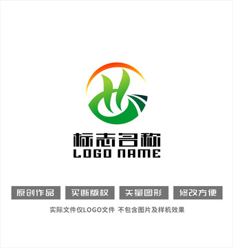 HG字母标志禾苗农业logo