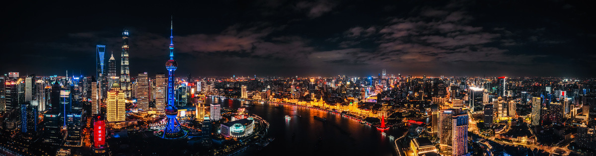 上海浦东陆家嘴夜景全景