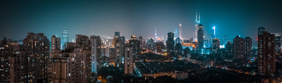 上海浦西夜景全景航拍