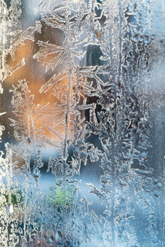 冬季玻璃窗霜花冰花
