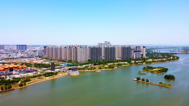 航拍洛河风光