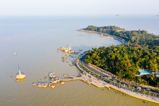 航拍广东珠海地标建筑渔女神像