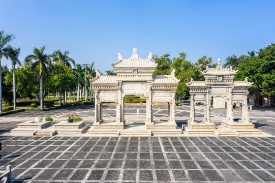 航拍广东珠海梅溪牌坊旅游区