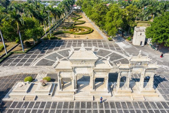 航拍广东珠海梅溪牌坊旅游区