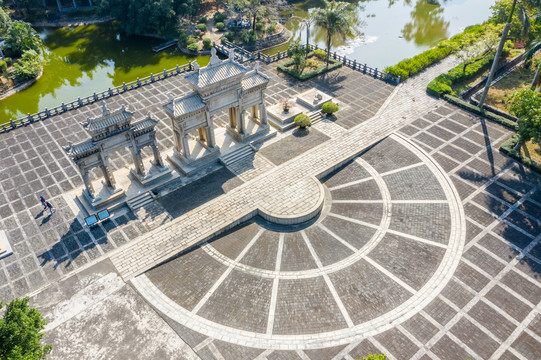 航拍广东珠海梅溪牌坊旅游区