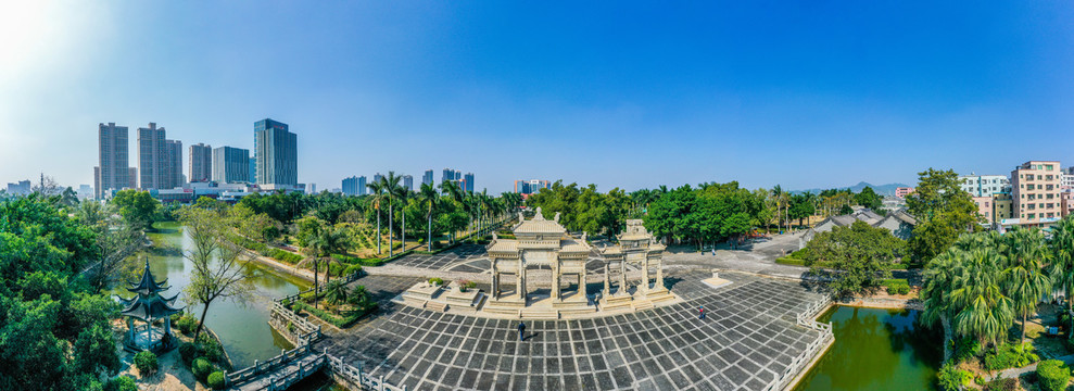 航拍广东珠海梅溪牌坊旅游区