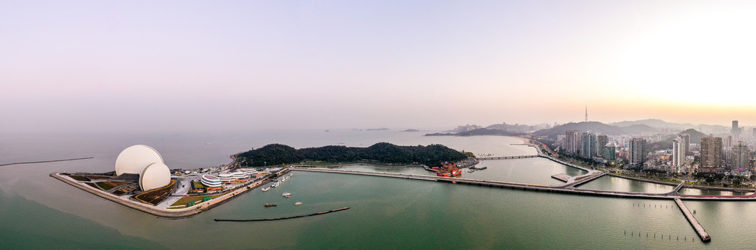 航拍野狸岛珠海大剧院日月贝