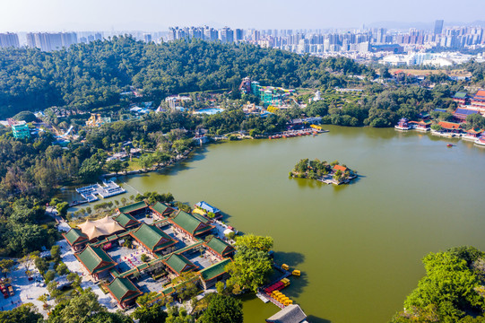 航拍广东珠海圆明新园景区