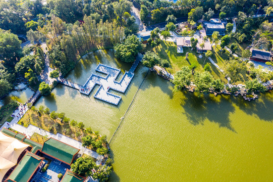 航拍广东珠海圆明新园景区