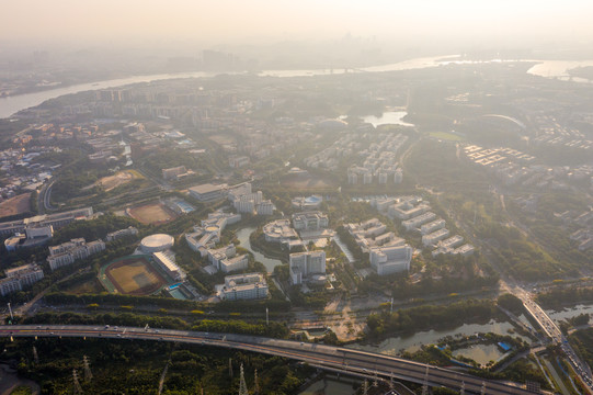 航拍番禺区小谷围岛广州大学城