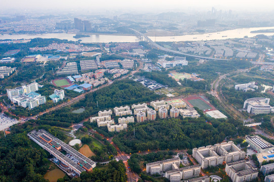 航拍番禺区小谷围岛广州大学城