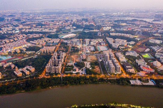 航拍番禺区小谷围岛广州大学城