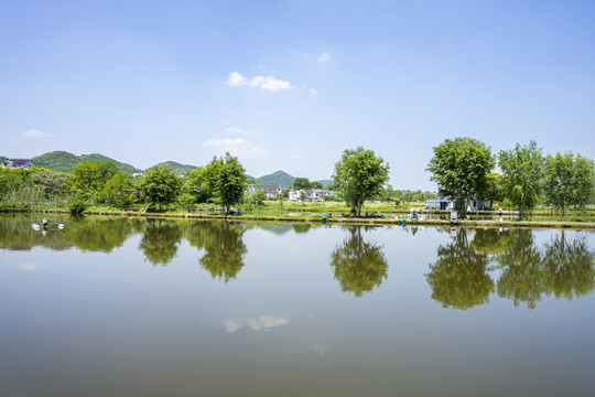 南京江宁佘村佘山水库风光