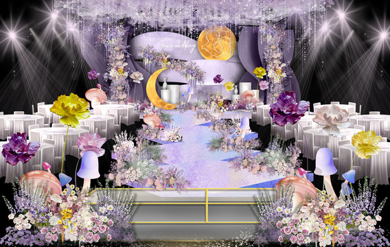 油画风紫色婚礼效果图