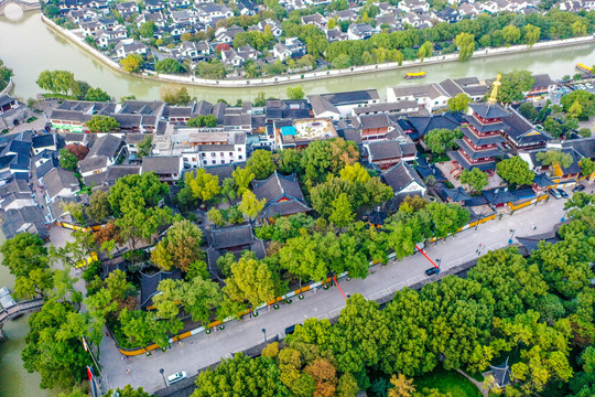 航拍苏州寒山寺