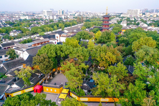 航拍苏州寒山寺