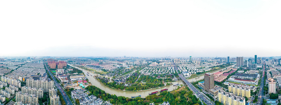 航拍苏州京杭运河畔枫桥景区