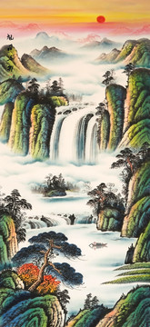 竖幅聚宝盆风水画