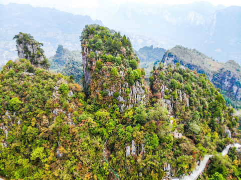 航拍湖北恩施大峡谷七星寨景区