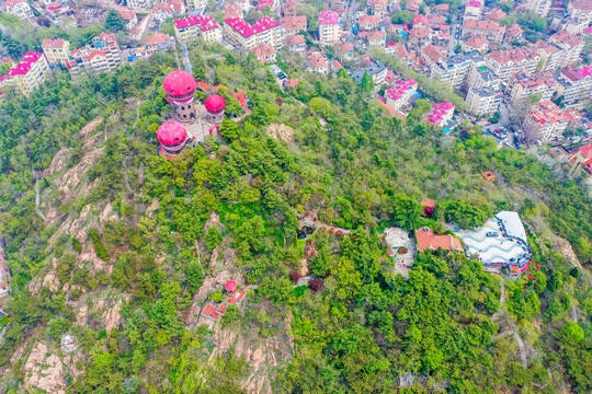 航拍山东青岛信号山公园