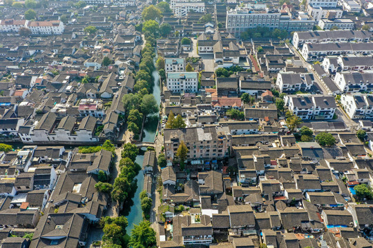 航拍苏州平江历史街区平江路