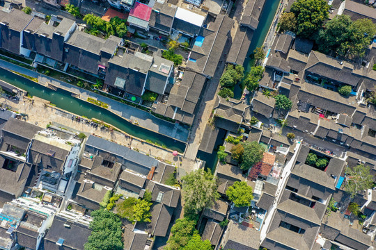 航拍苏州平江历史街区平江路