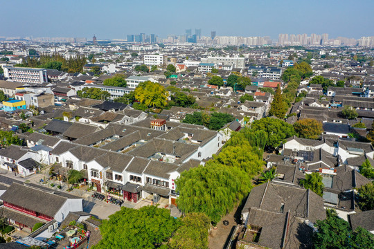 航拍苏州平江历史街区平江路