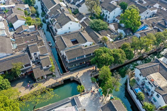 航拍苏州平江历史街区平江路