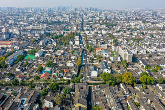 航拍苏州平江历史街区平江路