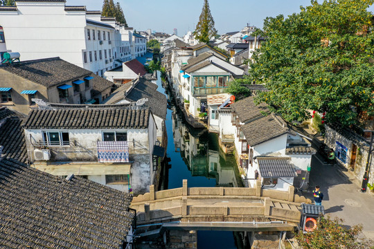 航拍苏州平江历史街区平江路