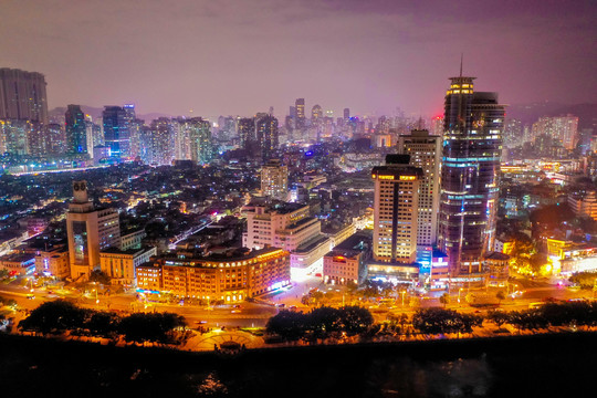 航拍福建厦门中山路步行街夜景