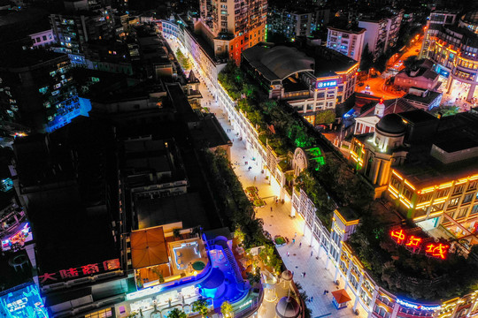 航拍福建厦门中山路步行街夜景