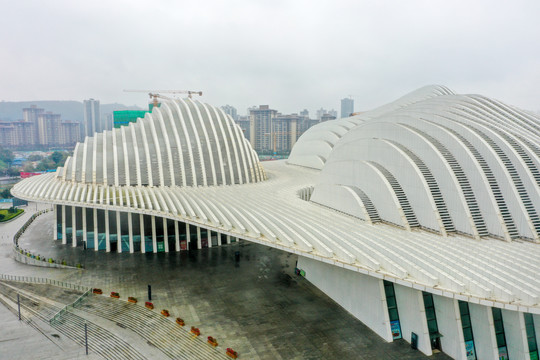 航拍广西文化艺术中心建筑外景