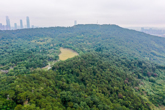 航拍广西南宁青秀山风景区天池