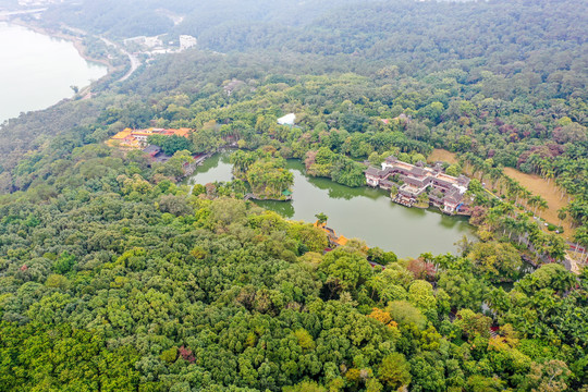 航拍广西南宁青秀山风景区天池