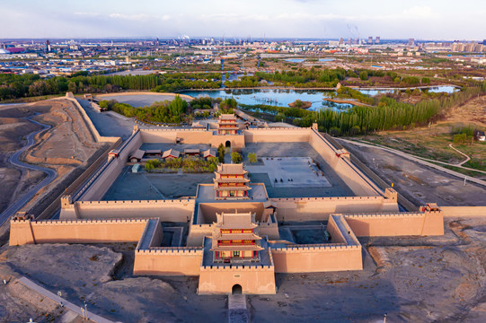 航拍嘉峪关长城文化旅游景区