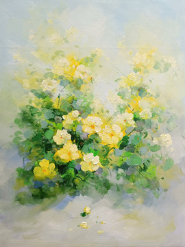 黄色玫瑰油画