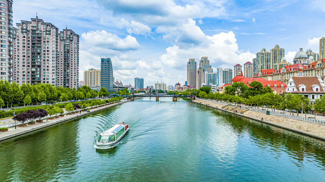 天津海河沿岸美景航拍