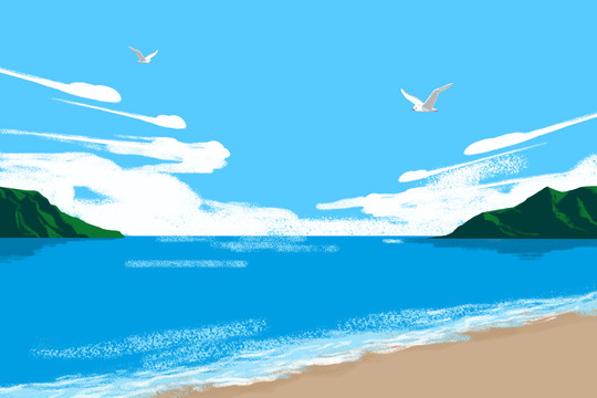 海滩蓝天白云插画