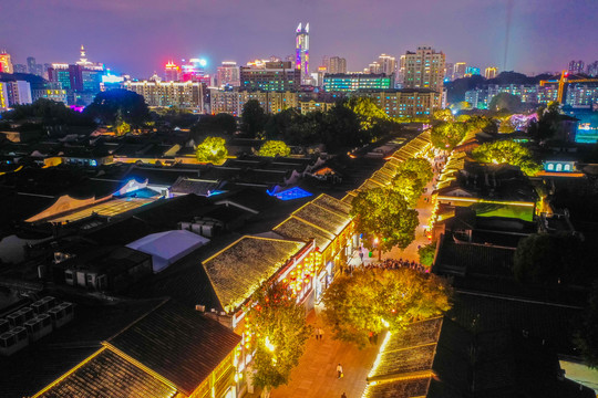 航拍福州三坊七巷历史街区夜景