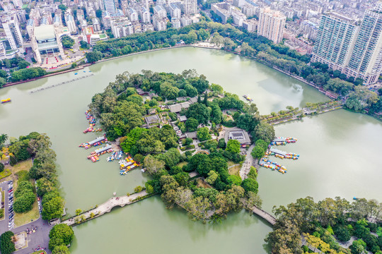 航拍福建福州西湖公园风光