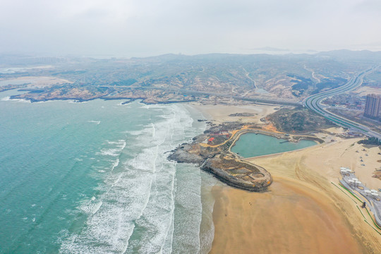 航拍福州平潭龙凤头海滨浴场