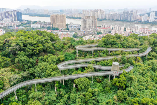 航拍福州城市森林步道福州福道