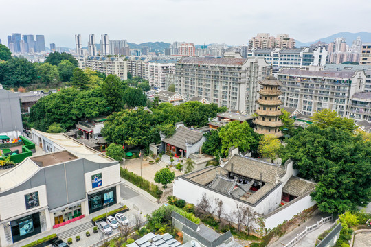 航拍福州乌山乌塔公园石塔寺